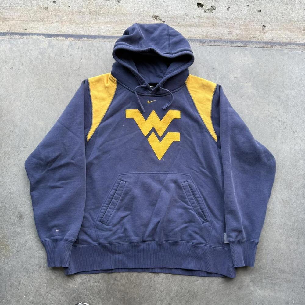 Y2K Nike West Virginia Mountaineers center swoosh hoodie size large navy yellow
